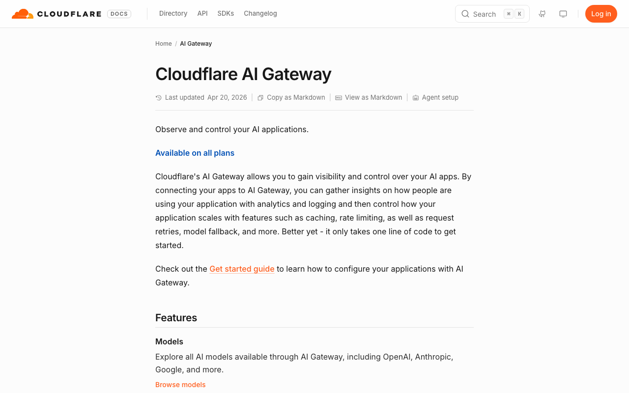 Cloudflare AI Gateway homepage
