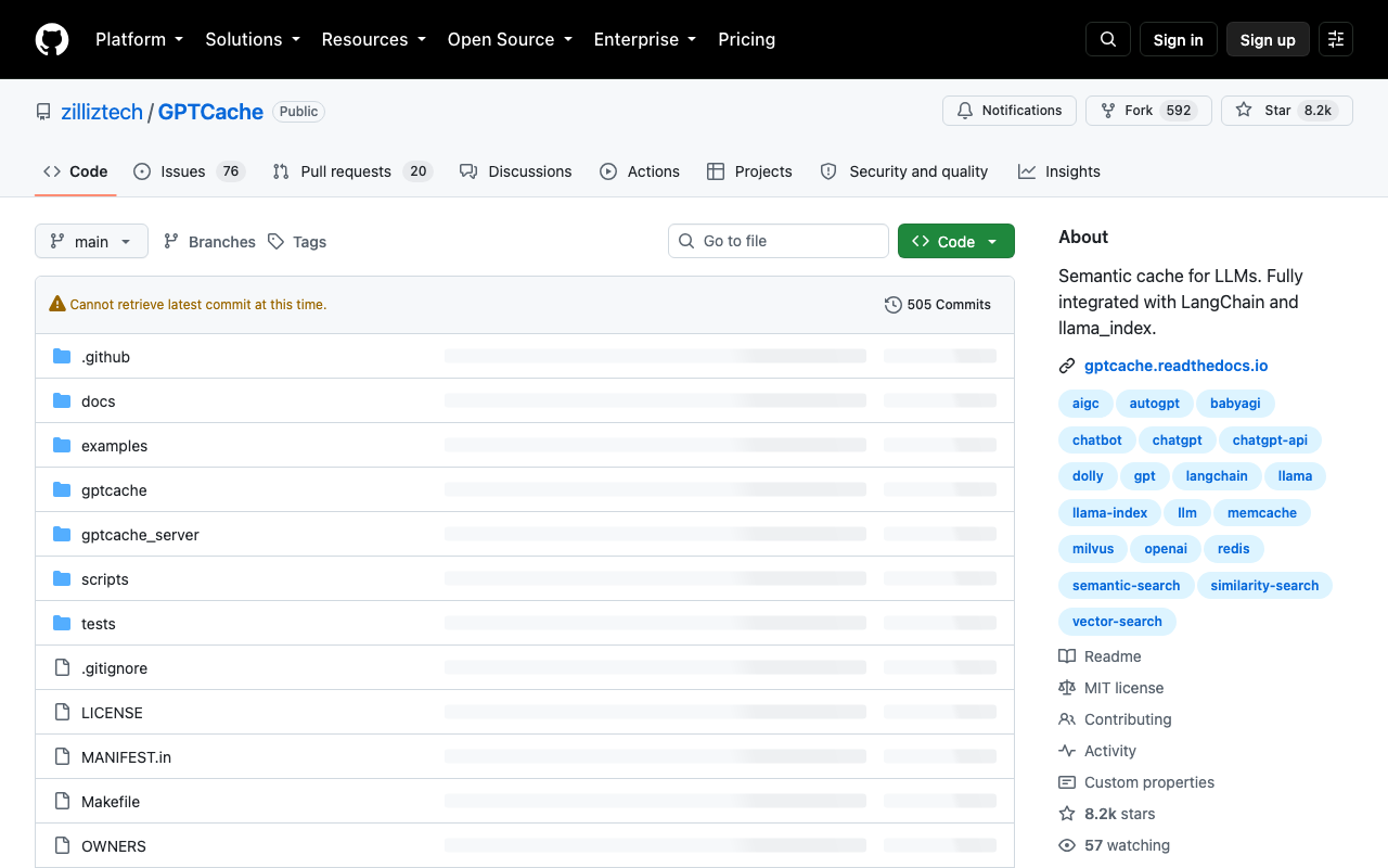 GPTCache homepage