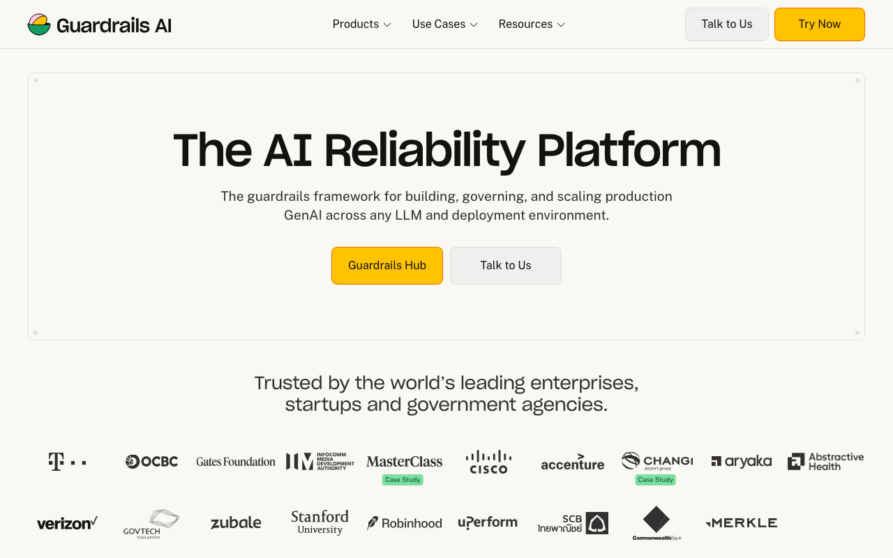 Guardrails AI homepage