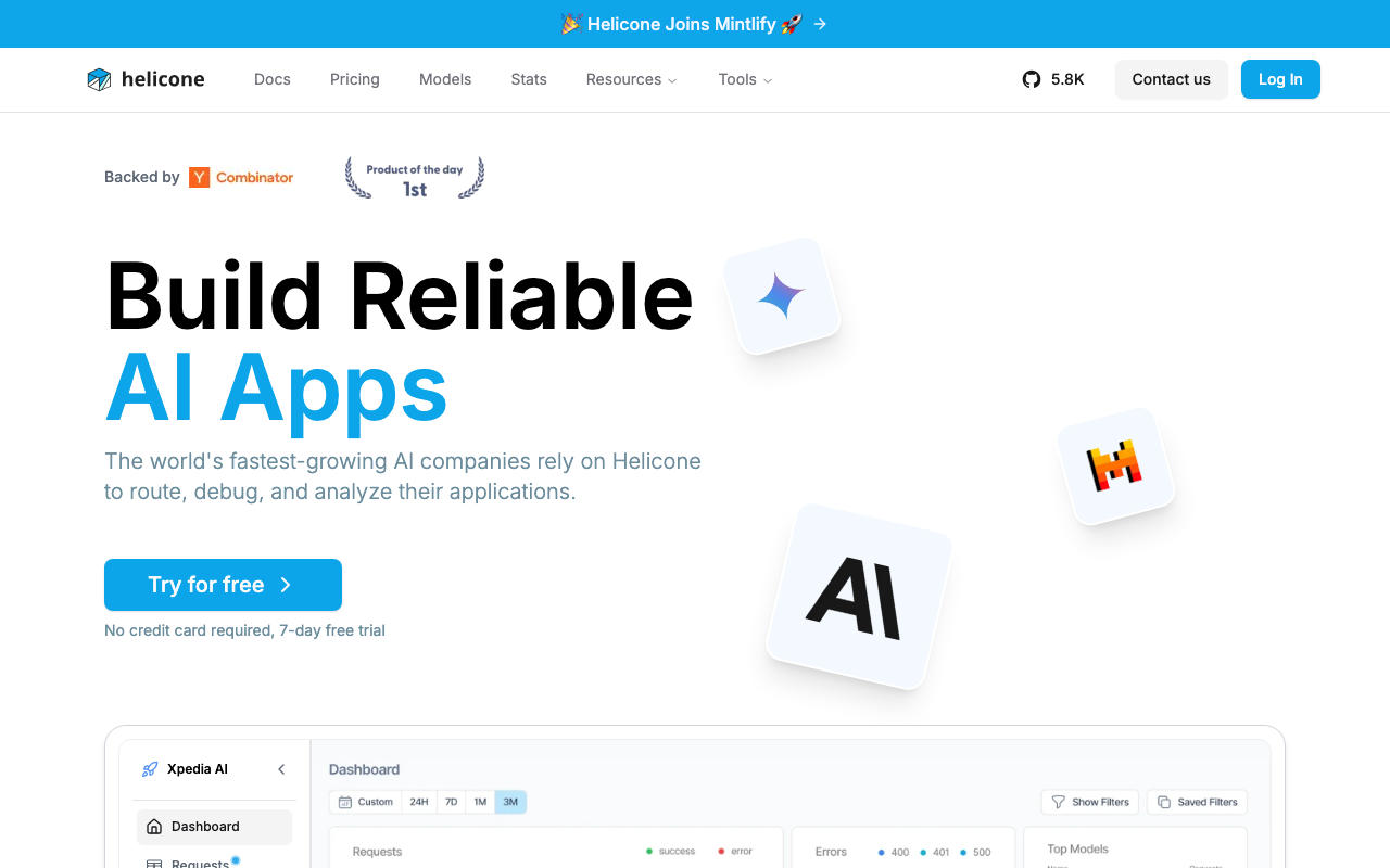 Helicone homepage