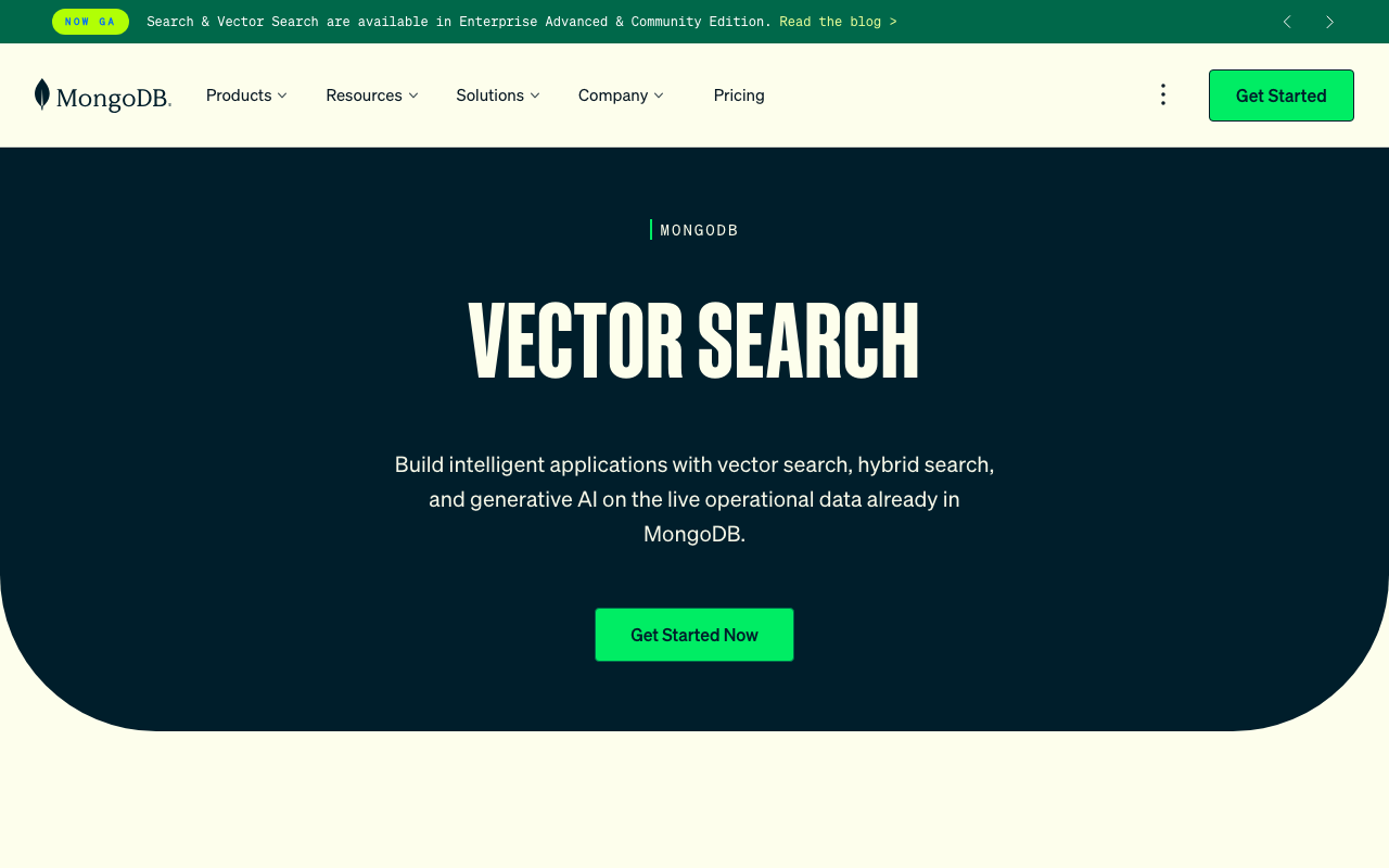MongoDB Atlas Vector Search homepage