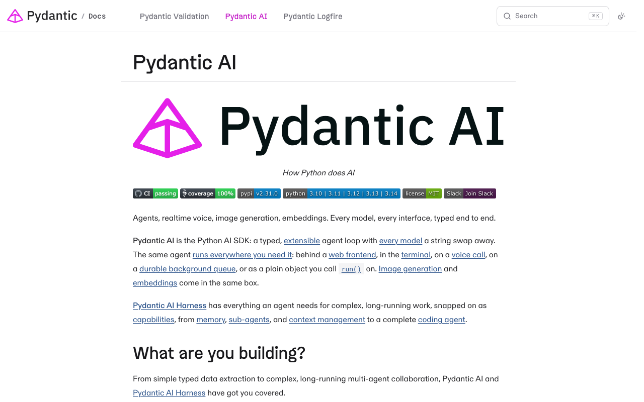 Pydantic AI homepage