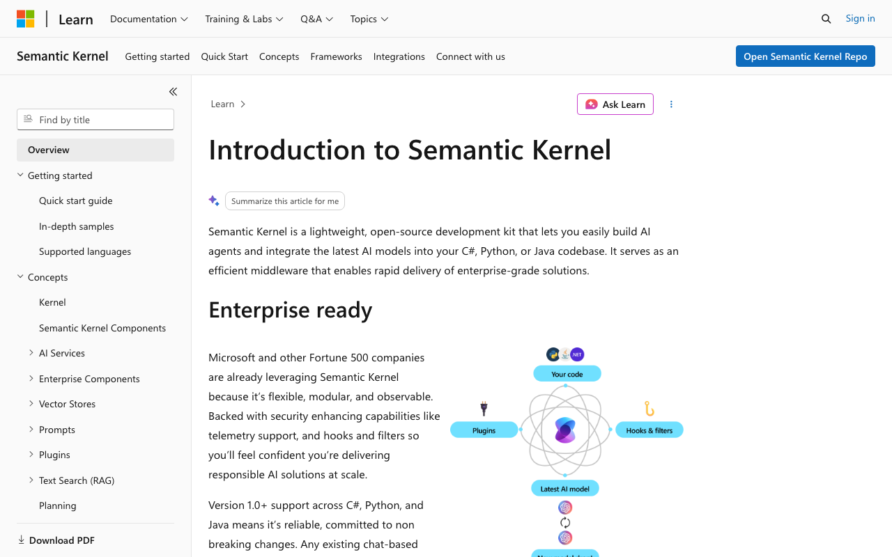 Semantic Kernel homepage