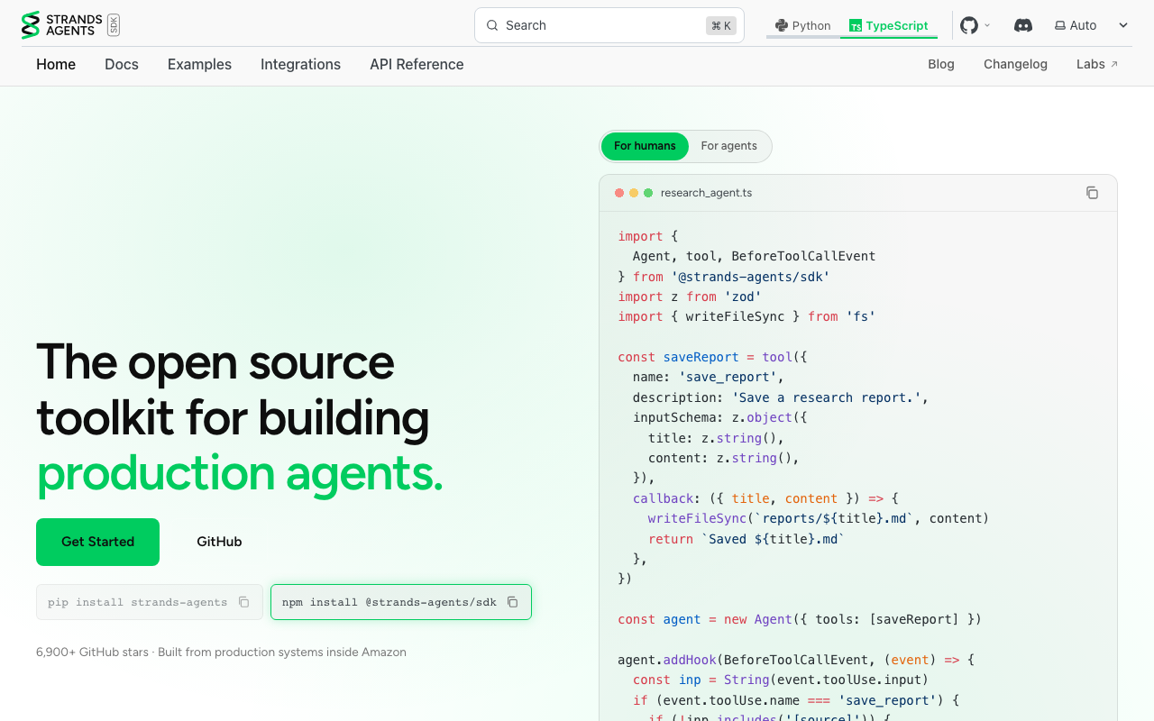 Strands Agents homepage
