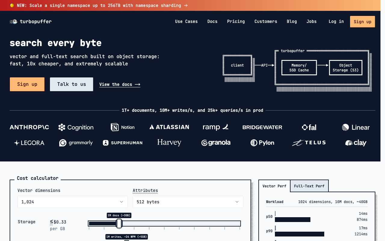 turbopuffer homepage