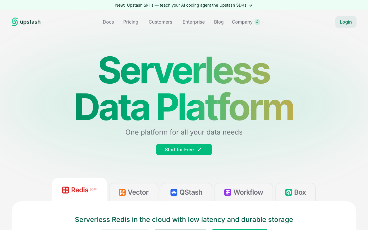 Upstash homepage