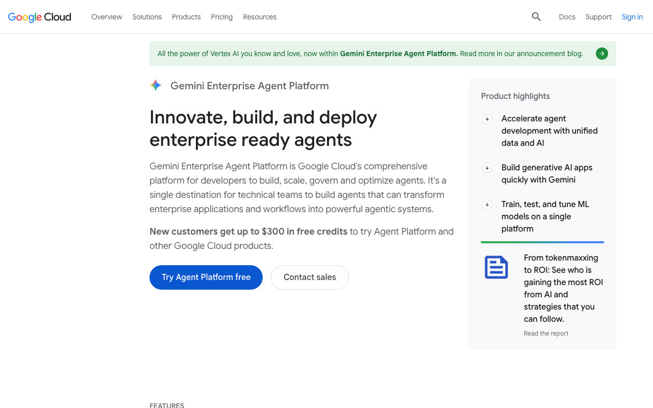 Gemini Enterprise Agent Platform homepage