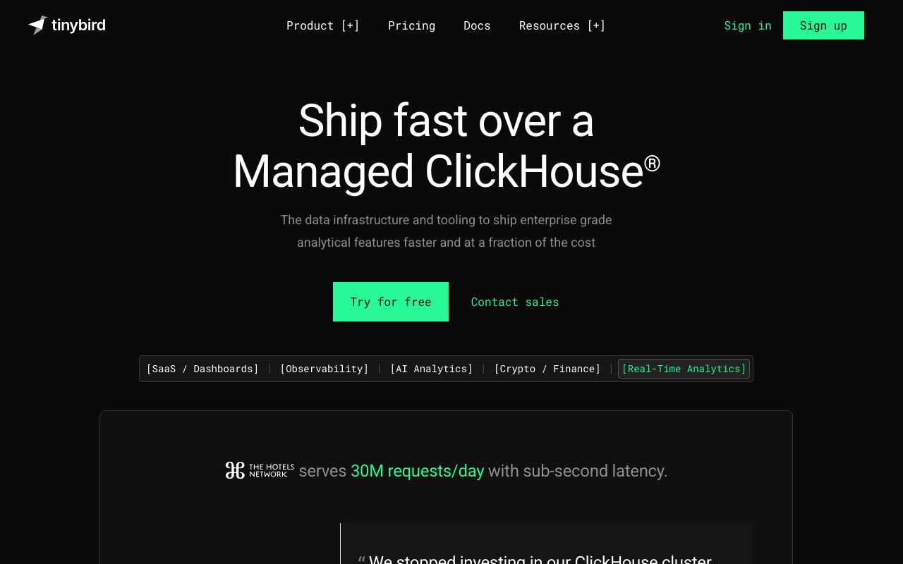 Tinybird homepage