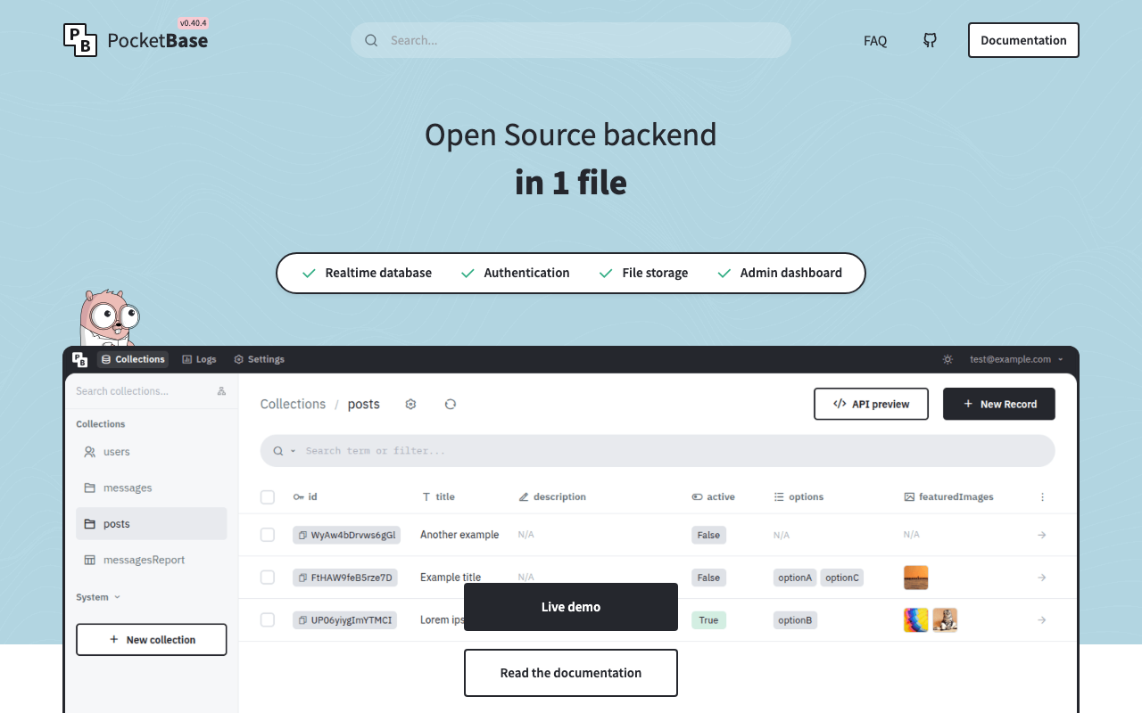 PocketBase homepage