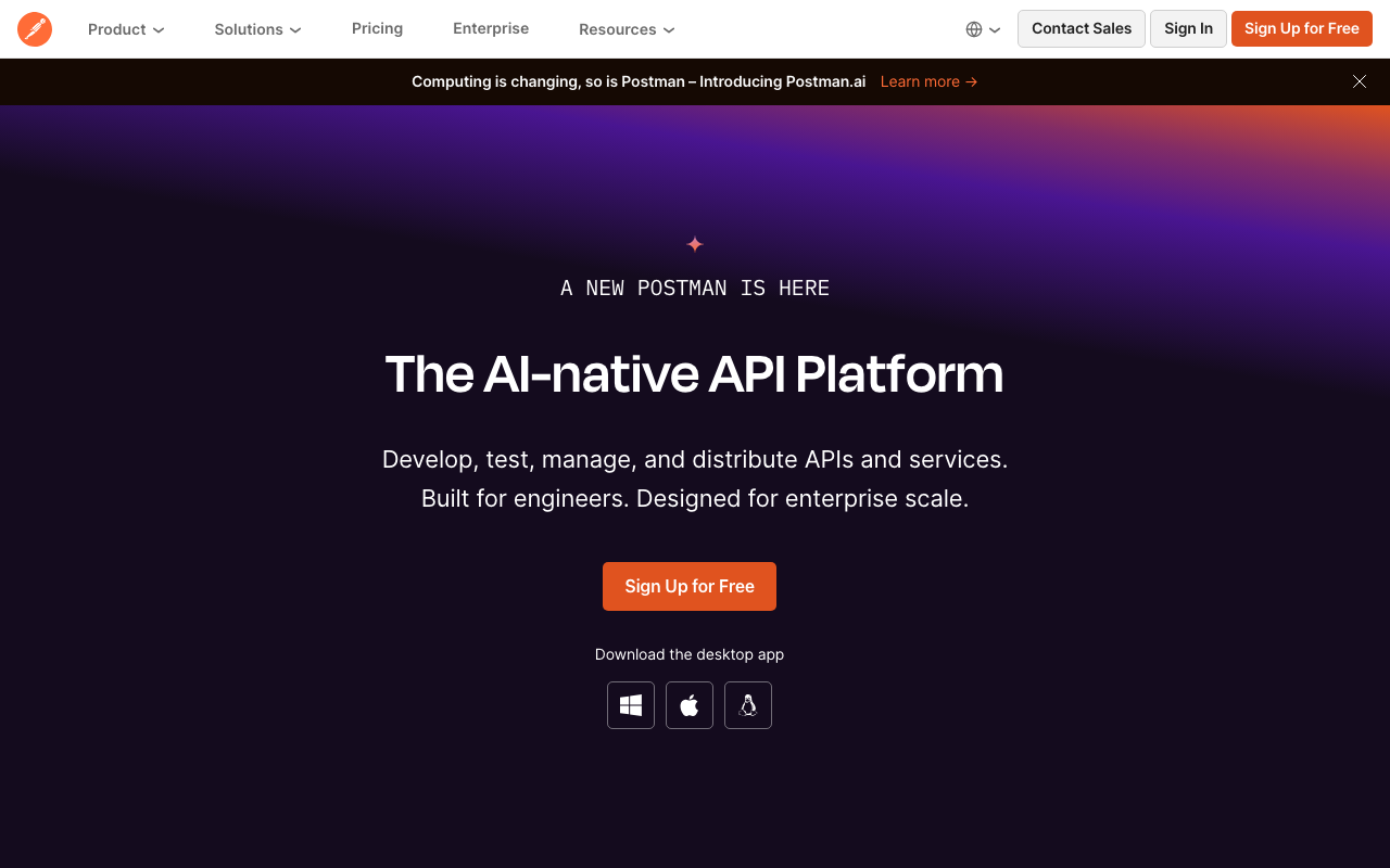 Postman homepage