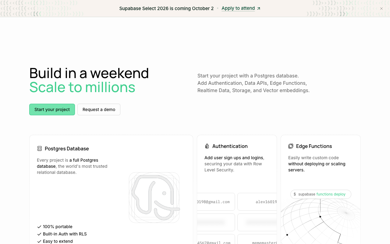 Supabase homepage