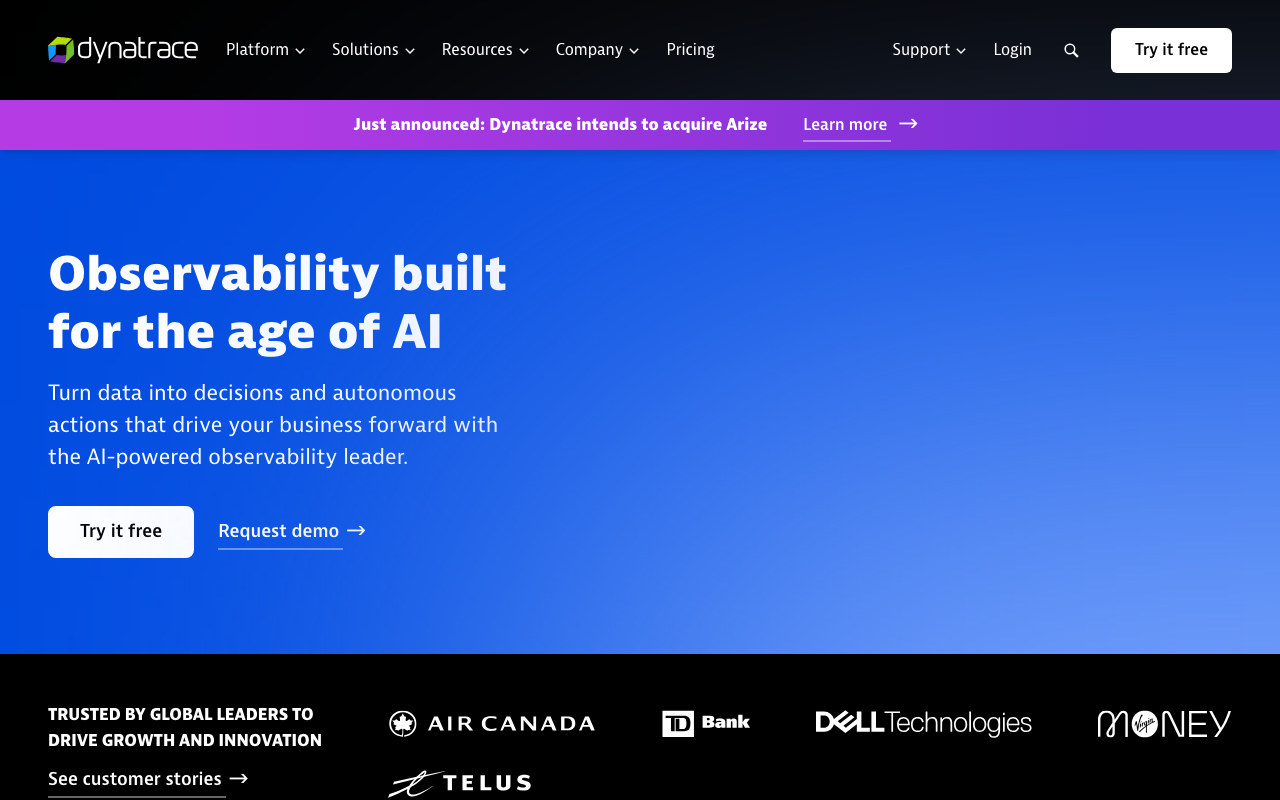 Dynatrace homepage