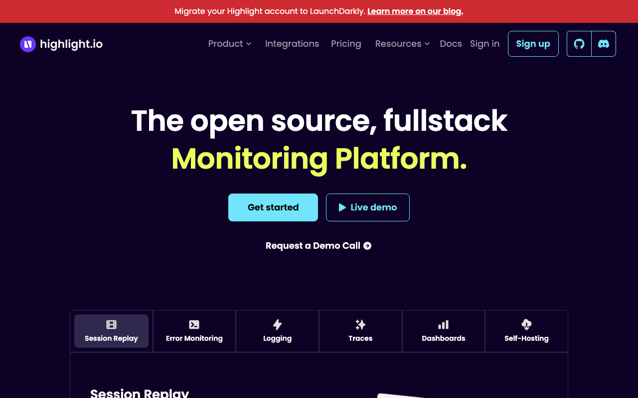 Highlight.io homepage
