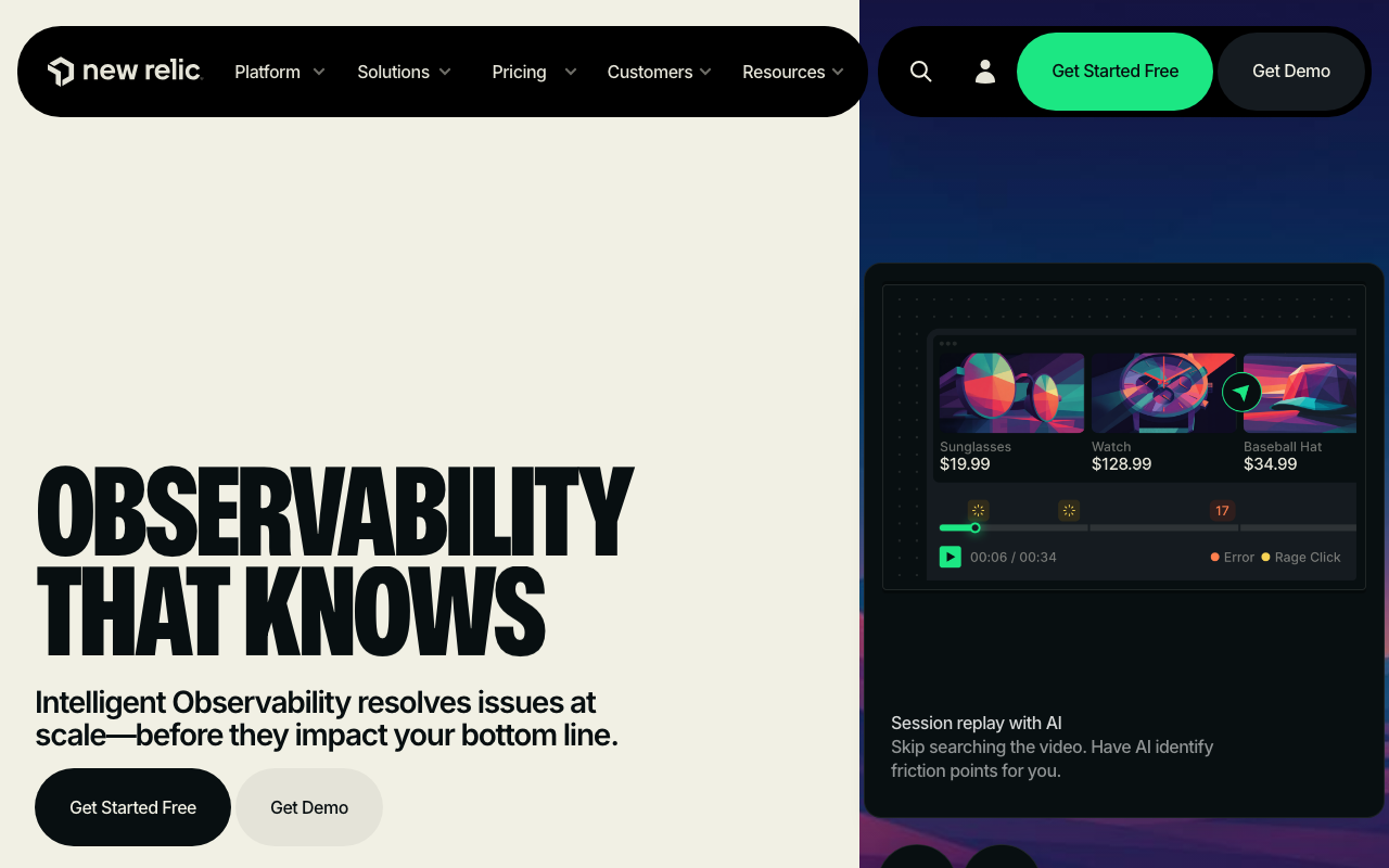 New Relic homepage