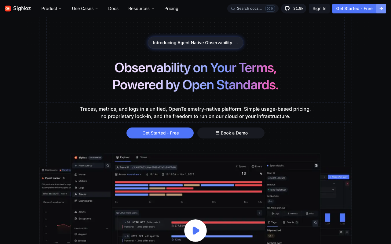 SigNoz homepage