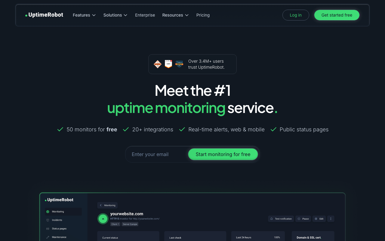 UptimeRobot homepage