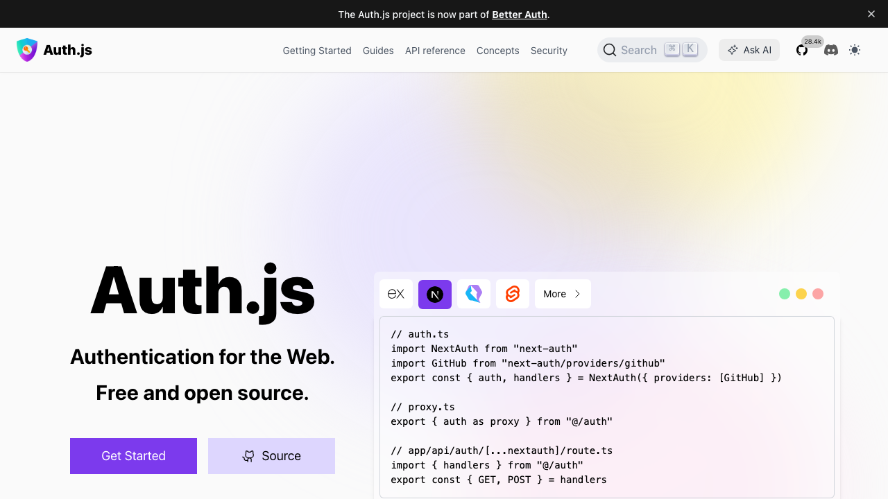 Auth.js homepage
