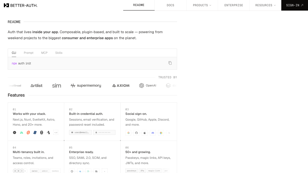 Better Auth homepage