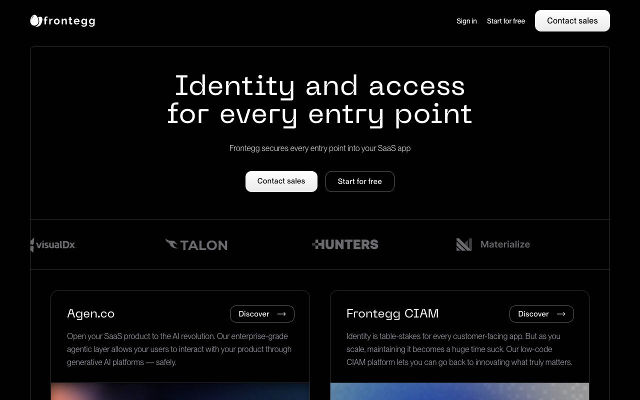 Frontegg homepage
