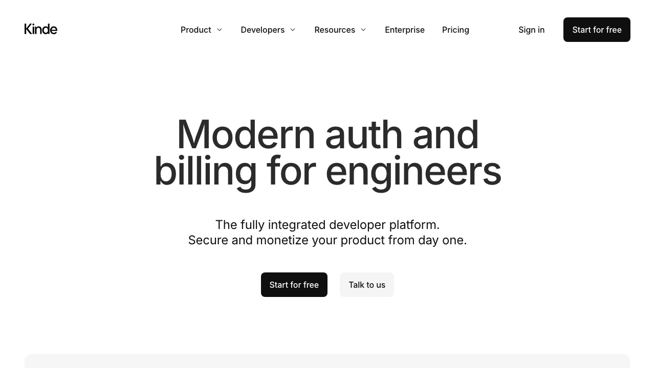 Kinde homepage