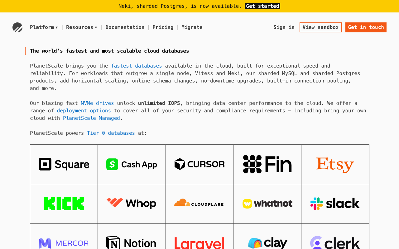 PlanetScale homepage