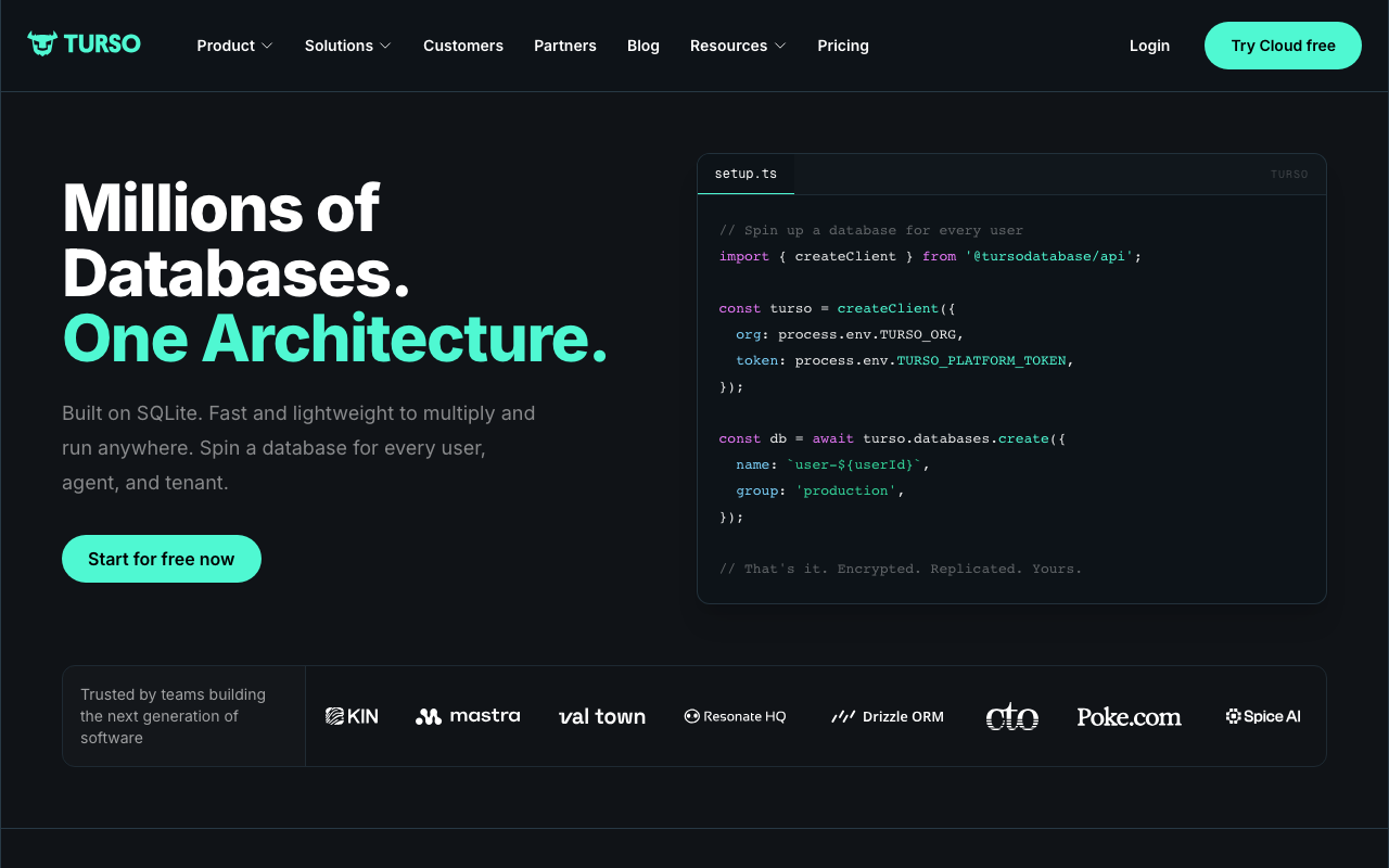 Turso homepage