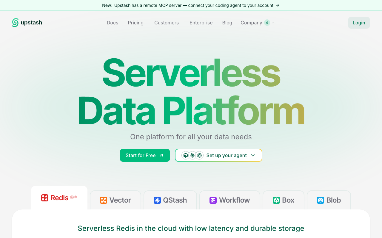 Upstash homepage