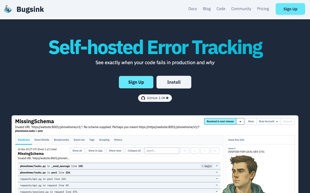 Bugsink homepage