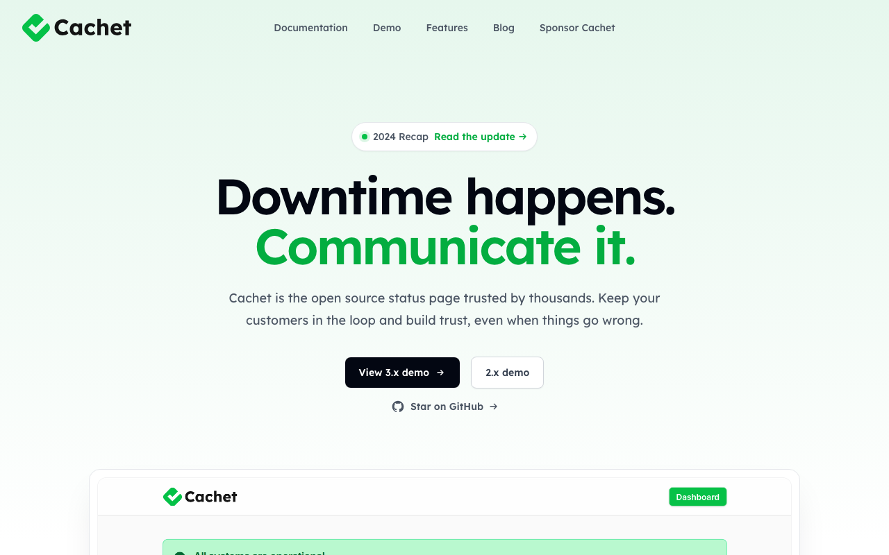 Cachet homepage