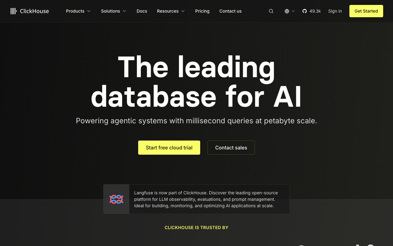ClickHouse homepage