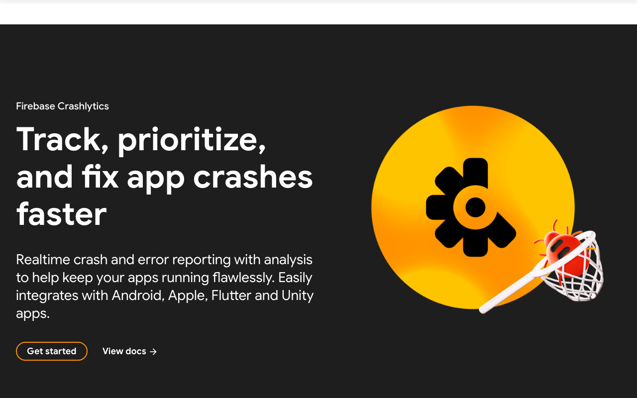 Firebase Crashlytics homepage