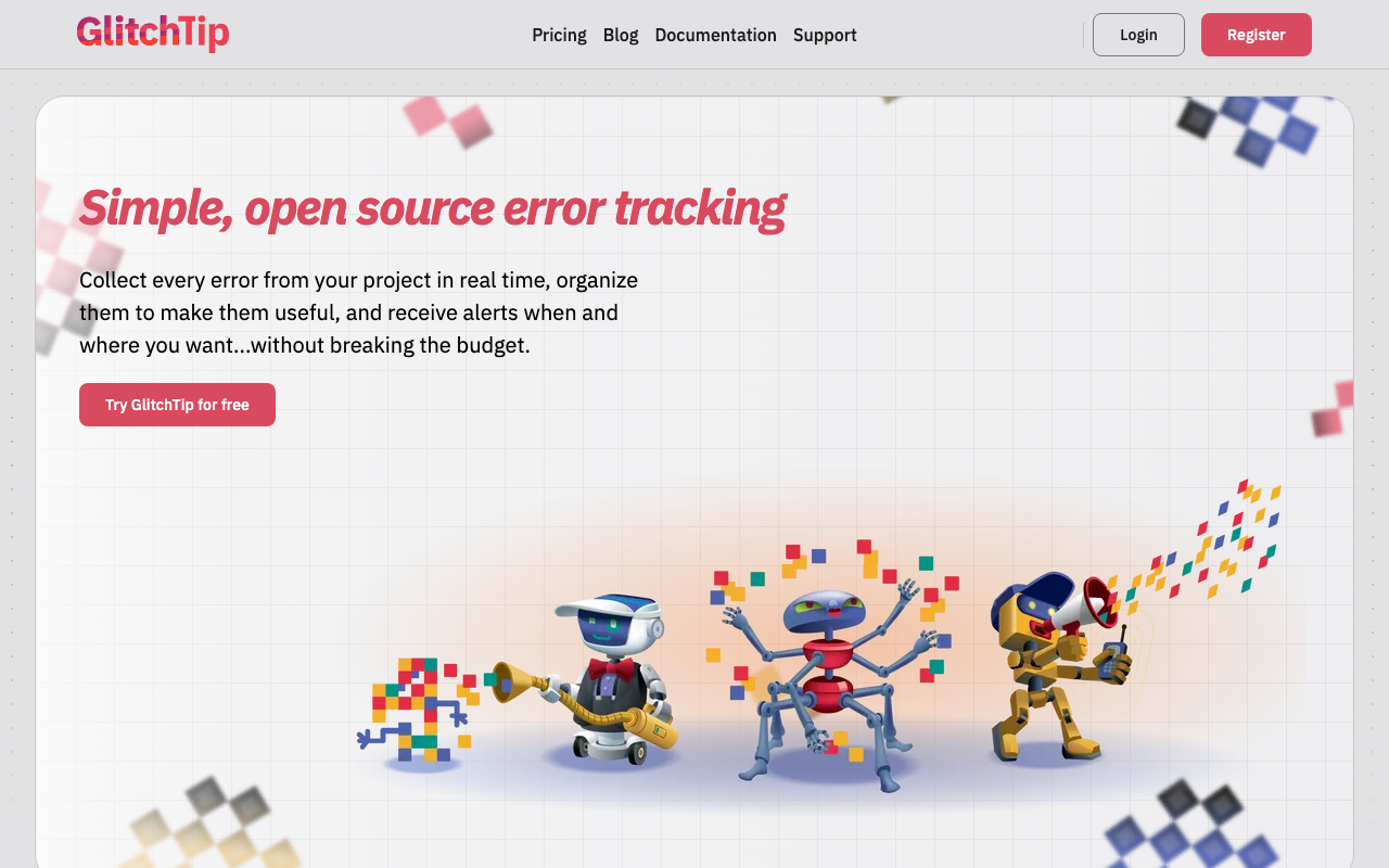 GlitchTip homepage