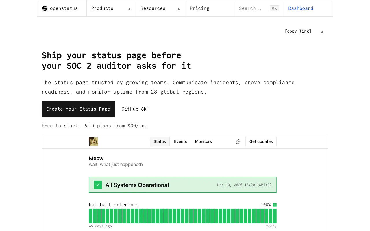OpenStatus homepage