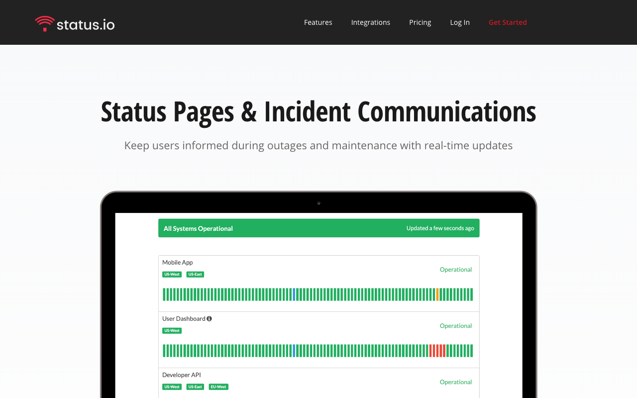 Status.io homepage