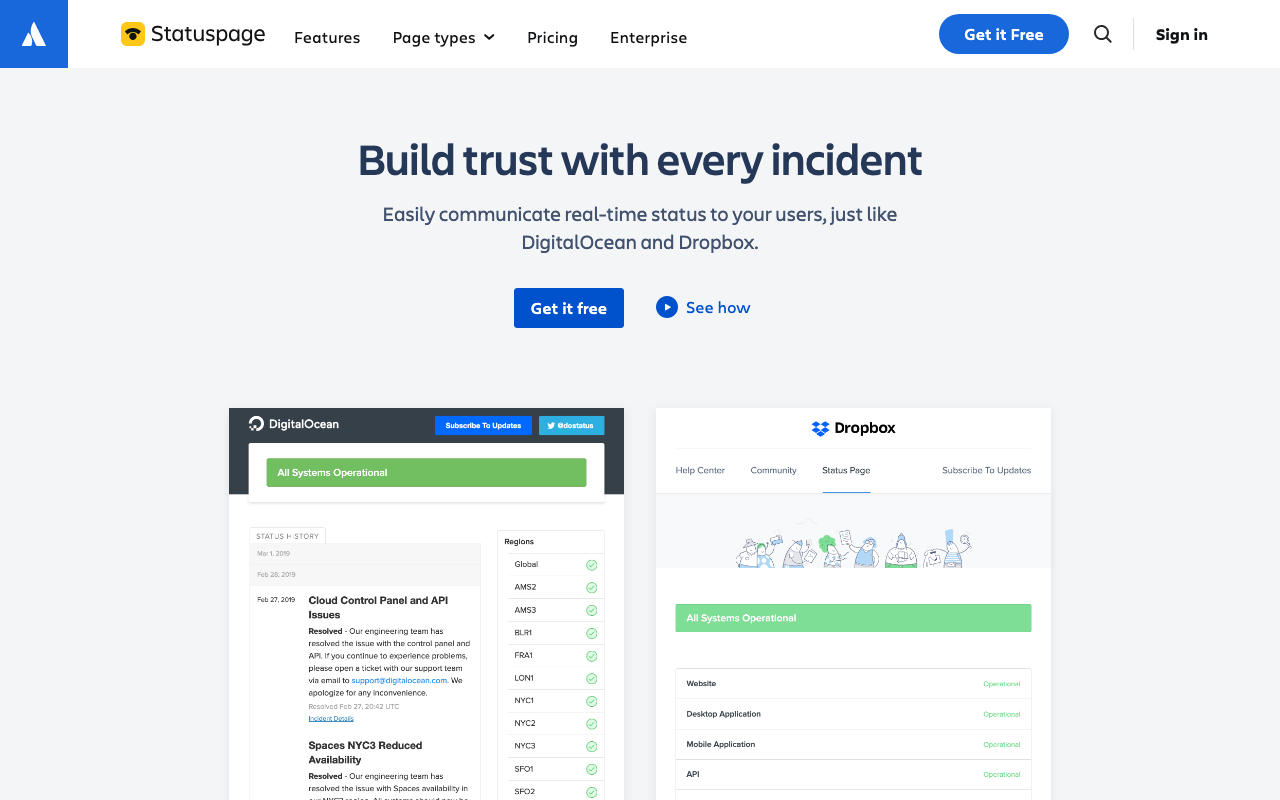 Atlassian Statuspage homepage