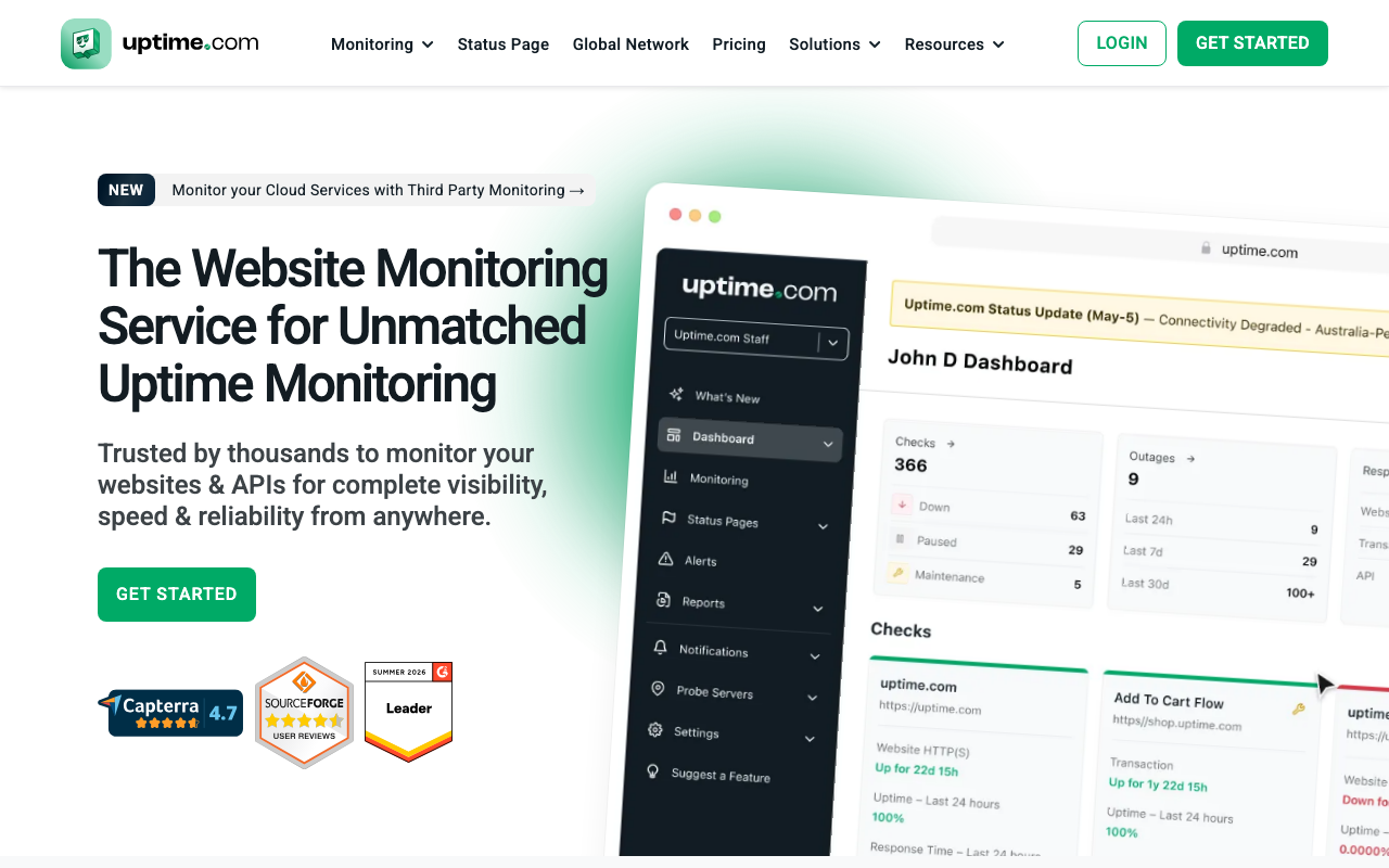 Uptime.com homepage