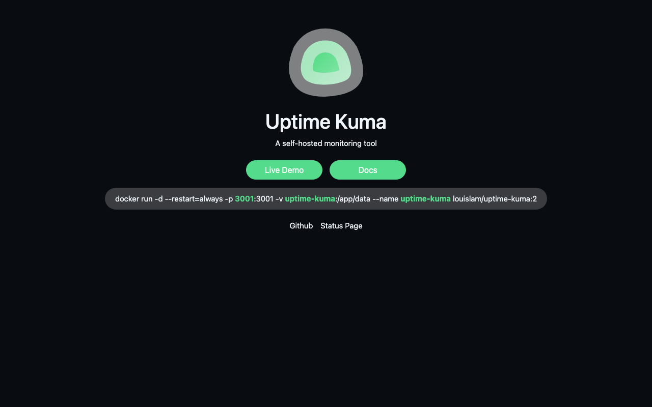 Uptime Kuma homepage